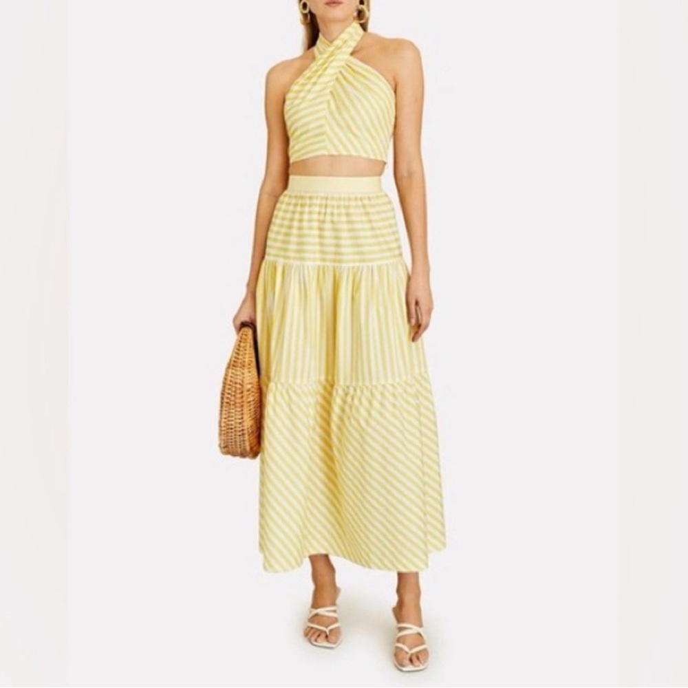 2 Piece Yellow Striped Top With  Skirt
